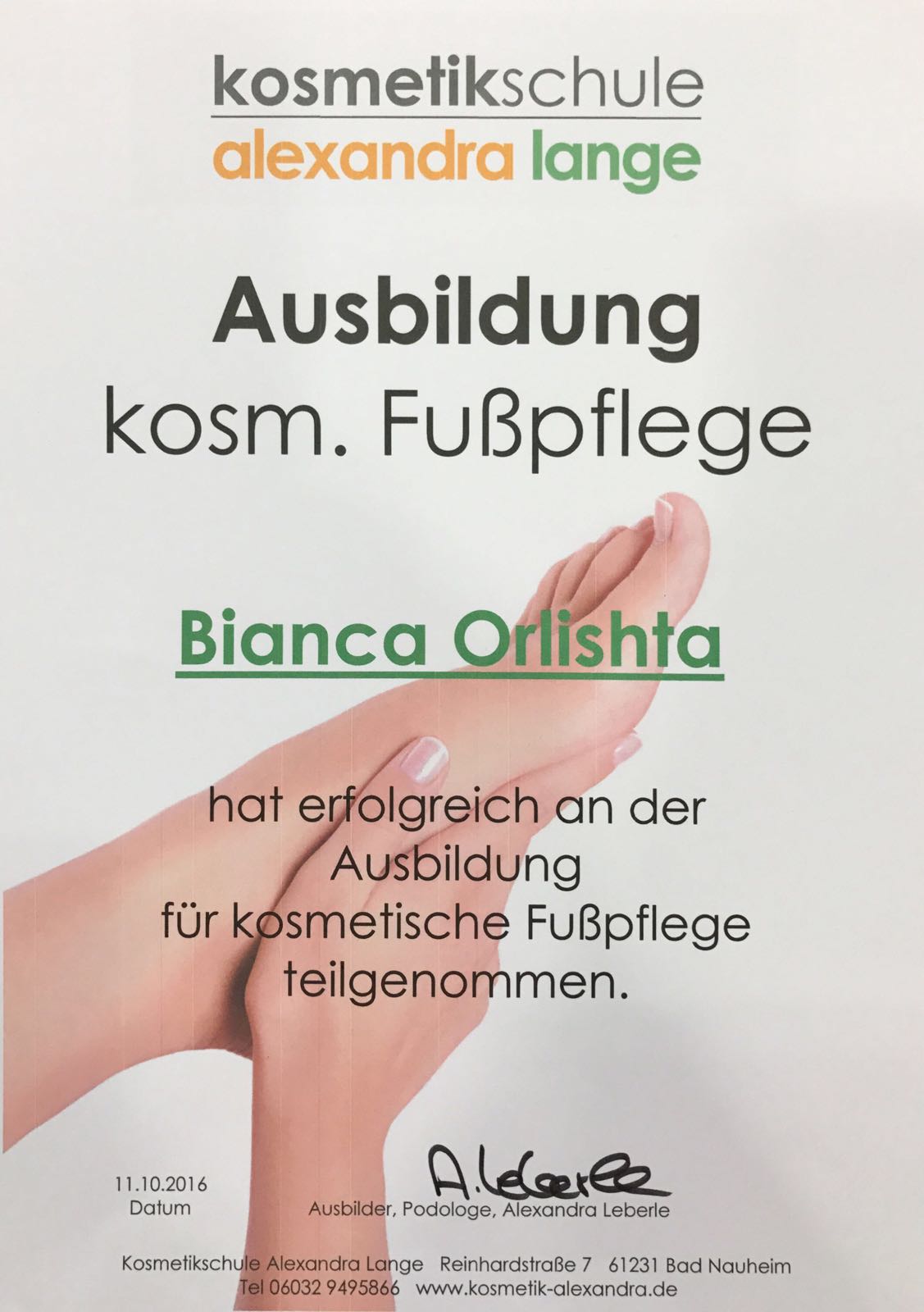 Zertifikat 4 Fusspflege